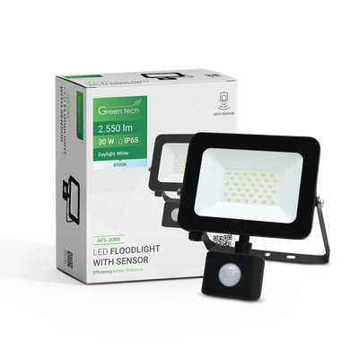 LED reflektor sa senzorom Green Tech 2550 lm, 30W, 6500K, IP65, crni