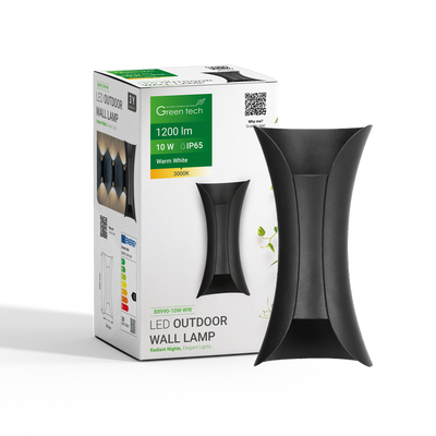 LED vanjska zidna svjetiljka Green Tech 10W, 3000K, IP65, crna boja