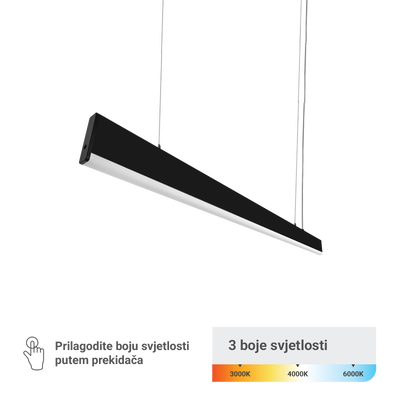 LED linearna svjetiljka Green Tech 40W, 3CCT, IP40, 120 cm, crna boja