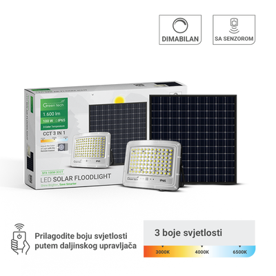 LED solarni reflektor Green Tech 100W, 3CCT, IP65