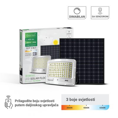 LED solarni reflektor Green Tech 200W, 3CCT, IP65