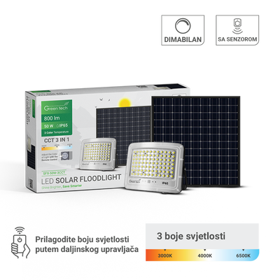 LED solarni reflektor Green Tech 50W, 3CCT, IP65